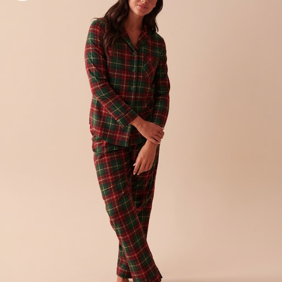 La Vie en Rose Plaid Flannel PJ Set 100% Cotton - Picture 2 of 15